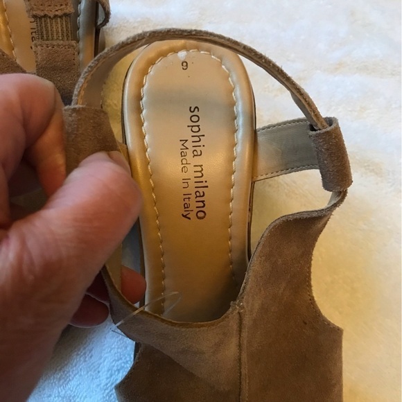 SOPHIA Milano suede wedge heel shoes tan size 9. - Picture 3 of 7
